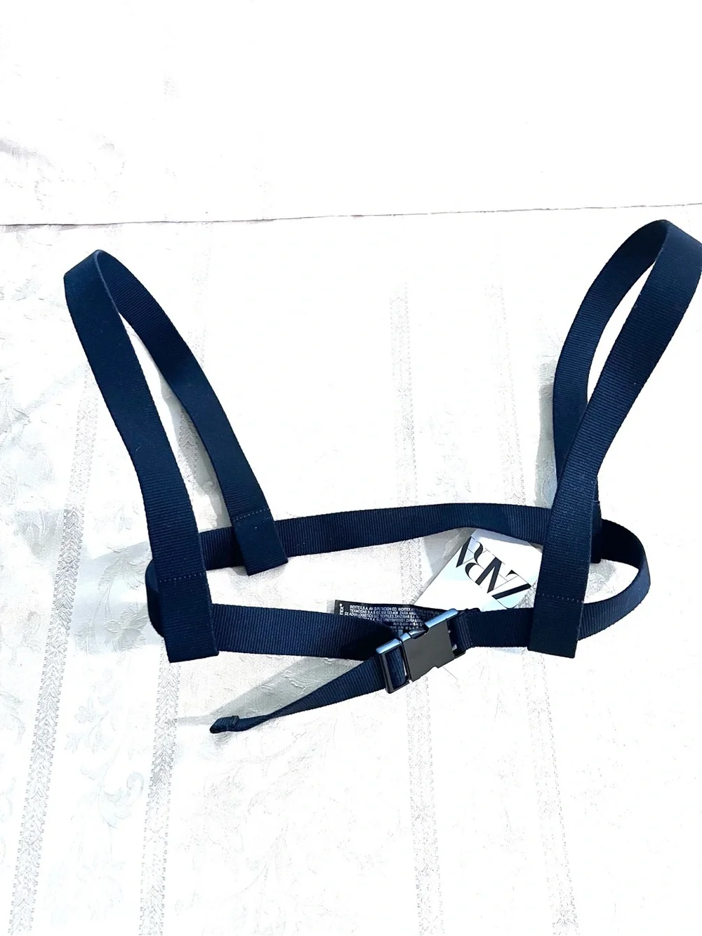 New  ZARA Women’s Sz 30 Black Canvas Harness Belt Black Metal Buckle Closure